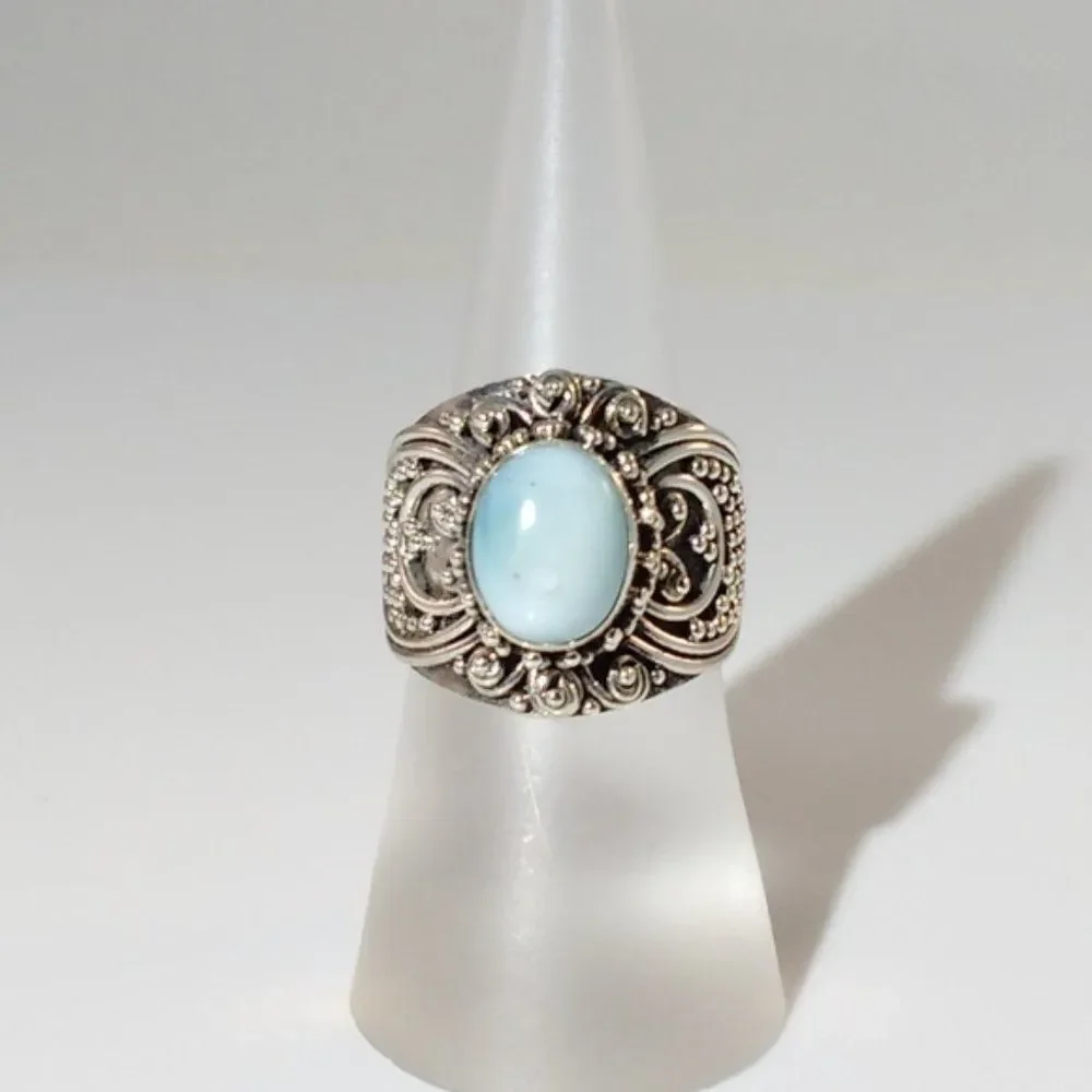 Bali Larimar Ring Sterling Silver Size 6